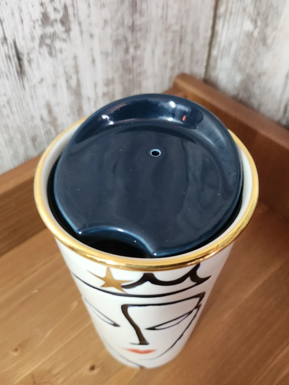 2015 Starbucks Anniversary Crown Siren Tumbler Mug Picasso-Inspired Gold Trim